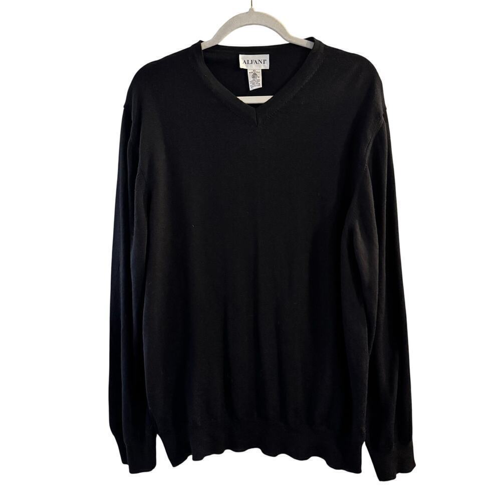 NWT Alfani Made in Italy Extra Fine Merino Wool V-Neck Men’s Sweater Black Sz XL